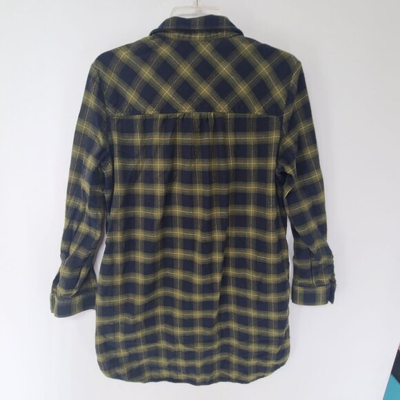 Banana Republic Cotton Flannel Tunic Top Shirt Size M Black Green - Picture 4 of 6